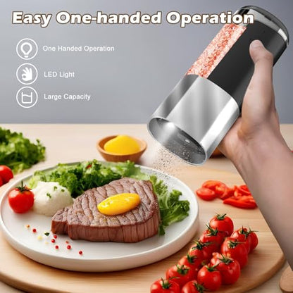 Rechargeable Salt Mill Pepper Grinder: Electric Salt and Pepper Mill Set Automatic Salt Grinder Adjustable Pepper Mills Refillable Salt Pepper Grinders Large Capacity Automatic Salt Shaker - color: Black Grey