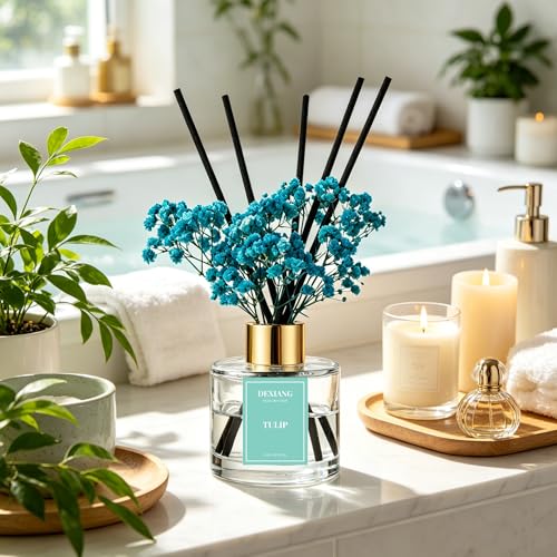 Reed Diffuser Set, Tulip 3.38 fl oz Oil Diffuser Home Fragrance Bathroom Decor - color: Transparency