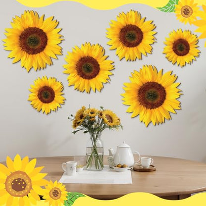 Thyle 6 Pcs Summer Sunflower Wall Decor Wood Sunflower Wall Art Farmhouse Flower Hanging Decorations Indoor Summer Flower Wooden Hanging Sign for Home, Kitchen, Porch - style: Artistic Style