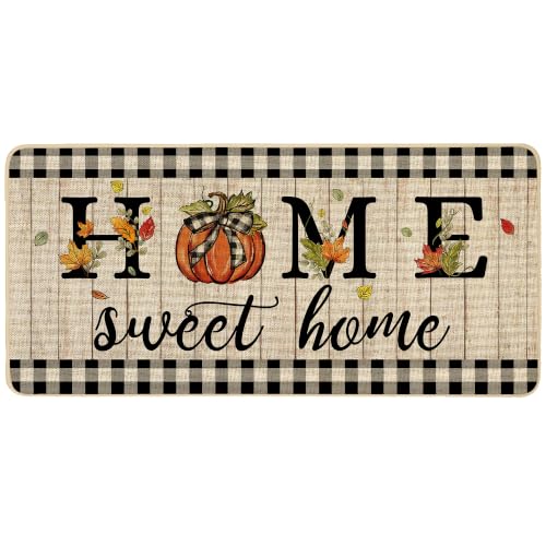 ORTIGIA Fall Pumpkin Doormat Home Sweet Home Indoor Outdoor Patio Autumn Welcome Door Mats Thanksgiving Non-Slip Durable Entrance Mat for Home Entrance Outside Entry Yard Floor Patio 17x36 INCH - color: Fall Pumpkin, size: 1'5" x 3' (Rectangular)