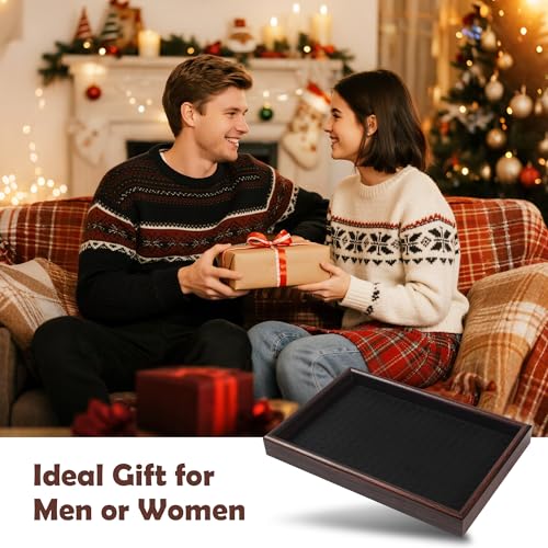 Wooden Valet Tray with Leather Base - Nightstand Catchall Organizer for Cologne, Perfume, Keys, Wallet, Phone, Watch, Jewelry & Sunglasses (2Pcs Black) - color: 2Pcs Black