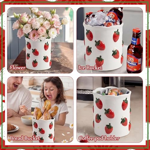 LemonRoad Strawberry Utensil Holder for Kitchen Counter,Ceramic Cooking Utensil Crock Modern Farmhouse Countertop Organizer for Spatula Ladle Kitchen Counter Decor - style: Strawberry