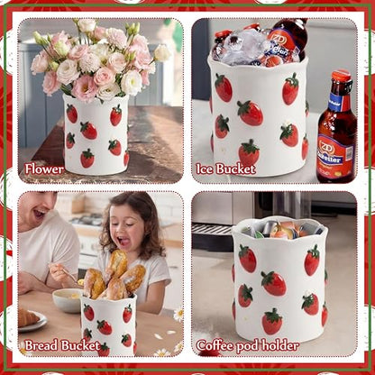 LemonRoad Strawberry Utensil Holder for Kitchen Counter,Ceramic Cooking Utensil Crock Modern Farmhouse Countertop Organizer for Spatula Ladle Kitchen Counter Decor - style: Strawberry