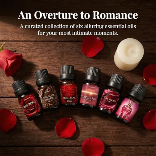 Date Night Essential Oils Set for Diffusers for Home 6 x 10 ml | Red Rose,Chocolate Truffle,Sweet Love,Love Potion,Cupid's Kiss & The Heart – for Diffuser,Candle,Soap Making - color: Red