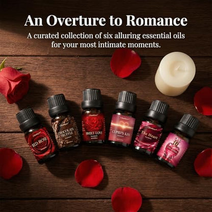 Date Night Essential Oils Set for Diffusers for Home 6 x 10 ml | Red Rose,Chocolate Truffle,Sweet Love,Love Potion,Cupid's Kiss & The Heart – for Diffuser,Candle,Soap Making - color: Red