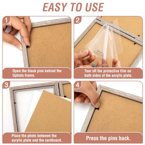 POILKMNI 5x7 In Four Picture Frame 4 Hinged Photo Frame with 4 Openings | Natural Wood Foldable Photo Frame High Definition Acrylic for Mothers Day Father's Day Christmas Gift, Family Picture, Gray - color: Gray, size: 5x7