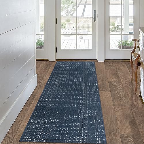 Seavish Hallway Runner Rug, Low Pile Washable Kitchen Runner Rug 2x6 | Cotton Woven Reversible Entryway Rug, Dark Blue Farmhouse Throw Rug Runner for Living Room Bedroom Laundry Patio - color: Dark Blue, size: 2 x 6 ft