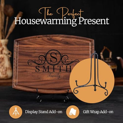 Personalized Cutting Board with Display Stand – Custom Engraved Charcuterie Board, Ideal Gift for Wedding, Housewarming, Bridal Shower, Anniversary, Birthday, Mom & Couples, Valentines Day Gifts - style: Personalized Cutting Board