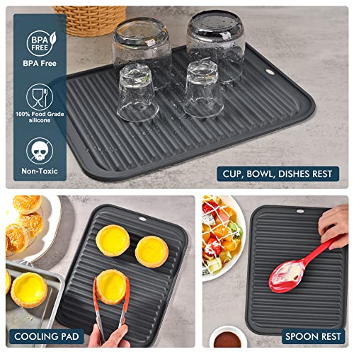 HOTEC 446℉ Heat Resistant BPA Free Silicone Trivets for Hot pots and Pans, for Kitchen Counter Dish Drying Mat, Set of 2 Dark Grey - color: Dark Grey