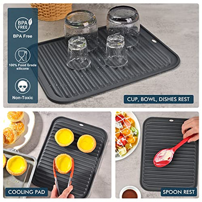 HOTEC 446℉ Heat Resistant BPA Free Silicone Trivets for Hot pots and Pans, for Kitchen Counter Dish Drying Mat, Set of 2 Dark Grey - color: Dark Grey