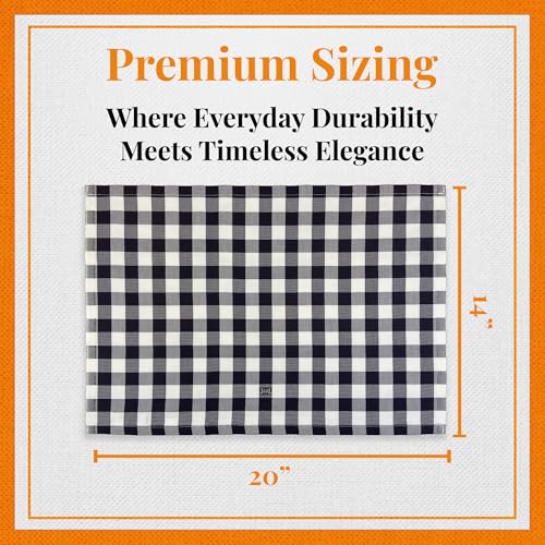 Premium Gingham Check Cloth Placemats by Carlo Lamperti Italy (Set of 4) 100% Cotton Green Plaid Place Mats, 20x14 Jacquard Woven Cloth Stain Release Fabric for Dining Table, Machine Wash - color: Oregano