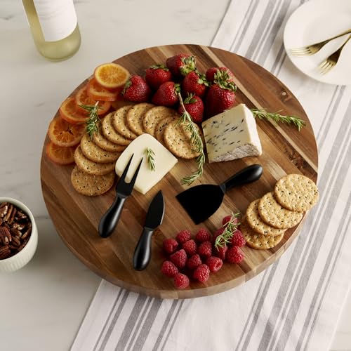 Twine Acacia Cheese Board and Knife Set, Footed Cheese Snack Tray and Cheese Knives Set Cooking Accessories, 16inch Diameter - style: Footed Board and Knife Set