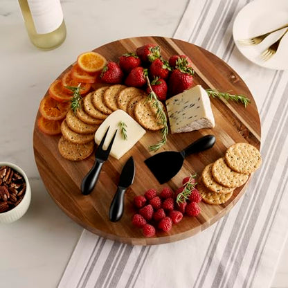 Twine Acacia Cheese Board and Knife Set, Footed Cheese Snack Tray and Cheese Knives Set Cooking Accessories, 16inch Diameter - style: Footed Board and Knife Set