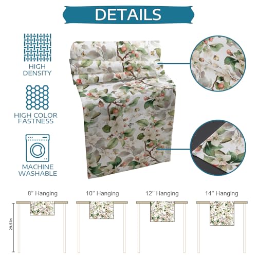 Table Runner and Placemats Set of 6 White Floral Leaves Decorative Dining Table Runner with Matching Placemats Butterfly Tree Branches Table Decor for Kitchen Dining Room and Everyday Use 13x70in - size: 13"x70"+6pcs