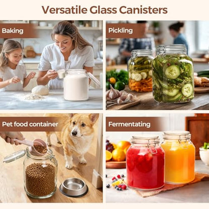 ComSaf Glass Pantry Jars with Airtight Lids 0.7 Gallon 2 Pack Wide Mouth | Flour sugar rice, Sourdough pickling, Pantry organization, Scoop included, Baking supplies, Bulk food storage, Large capacity - size: 88oz*2