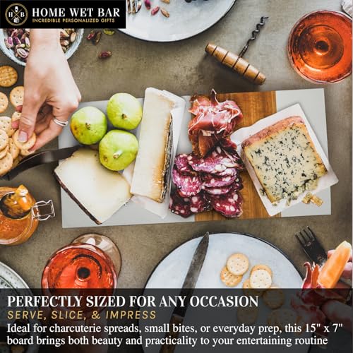 HomeWetBar Personalized Acacia Charcuterie Board | Custom 15" x 7" White Marble & Acacia Wood Cheese Board | Perfect Housewarming + Wedding + Couples Gift Idea - style: Winslow White Marble Board