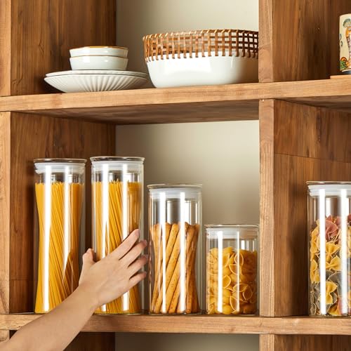 ZENS Glass Canisters with Airtight Lids, Set of 2 50oz Tall Storage Jars | Borosilicate Glass Jars with Airtight Lid, Wide Mouth Pasta Containers for Pantry Food Storage - size: 9-50oz 2Pack