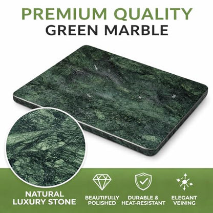 Marble Cheese and Pastry Board 16 x 12 Inch | Natural Carrara Marble, Cutting Board and Serving Tray, For Dough, Bread, Pizza, Charcuterie, Heavy, Non-Slip, Gift-Ready - color: Green, size: 16"L x 12"W