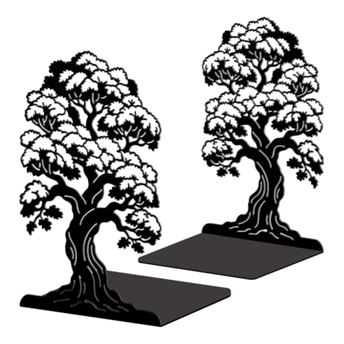 5.3"x4.3"x7.9" Metal Bookends, Heavy Duty Book Ends for Shelves | Big Tree Theme Cast Iron Book Supports, 1 Pair Decor Stoppers for Desk, Library, Office & Home Shelves - style: Big Tree