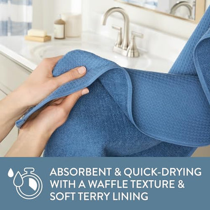 TOWN & COUNTRY BASICS 6-Piece Assorted Waffle Woven Terry Stripe Set, 2-Bath Towels, 2-Hand Towels, 2-Washcloths, 100% Cotton, Quick Dry, Blue - color: Blue