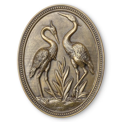 Vintage Crane Wall Sculpture, Antique Wall Decor, Crane Wall Art, Hand Painted Wall Decoration with Embossed Couple Birds Design, Heron Wall Art, Vintage Wall Decor for Living Room Bedroom Dining Room Hallway, Housewarming Gifts - color: Gold Crane