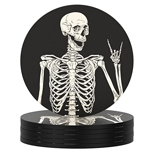 Coasters for Drinks, Set of 6 Absorbent Rubber Drink Coasters for Cup | Set of 6 Cute Absorbent Rubber Drink Coasters for Cup with Non Slip Backing, Kitchen Home Decor Housewarming Gift, Round 4 in - color: Skull