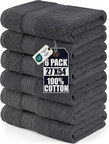 Utopia Towels 6 Pack Bath Towels, 27x54 in, 100% Cotton, Grey | Premium Lightweight Ring Spun Cotton Towels - Highly Absorbent, Quick-Drying, Ideal for Hotel, Spa & Home Bathroom - color: Grey