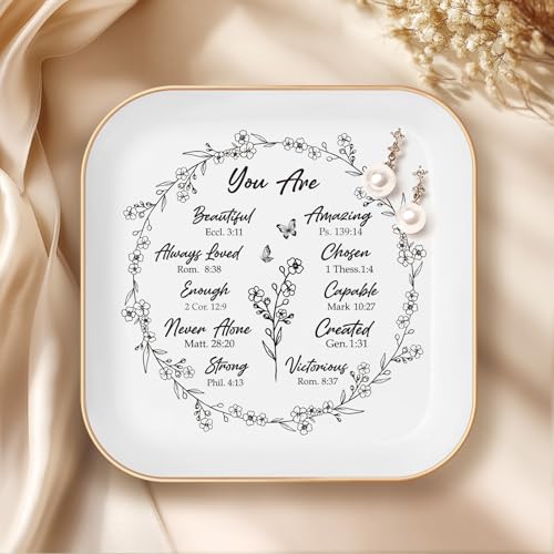 Christian Gifts for Women, Sisters in Christ Friendship Gift, Jewelry Dish | You Are Christian Jewelry Dish – Faith Gifts for Women, Ceramic Trinket Tray for Mom, Friend, Encouragement Christian Gifts - color: White-you Are