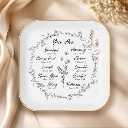 Christian Gifts for Women, Sisters in Christ Friendship Gift, Jewelry Dish | You Are Christian Jewelry Dish – Faith Gifts for Women, Ceramic Trinket Tray for Mom, Friend, Encouragement Christian Gifts - color: White-you Are