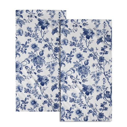 Blue Flowers Hand Towels 14.4 x 28.3 Inch Set of 2 Blue White Decorative Vintage Floral Bathroom Towels Soft Absorbent Microfiber Tea Towel Dish Towel for Sport,Yoga,Gym,Spa - color: Blue Flower