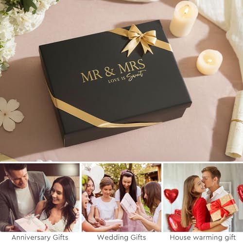 AW BRIDAL Mr and Mrs Wine Glasses Set of 2 for Engagement Bridal Shower | Wedding Gifts for Newlywed Couples 2026, Anniversary Wine Glass Gift Basket for Bride Groom and Fiance Fiancee - style: Mr & Mrs - Black