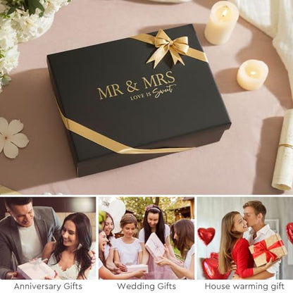 AW BRIDAL Mr and Mrs Wine Glasses Set of 2 for Engagement Bridal Shower | Wedding Gifts for Newlywed Couples 2026, Anniversary Wine Glass Gift Basket for Bride Groom and Fiance Fiancee - style: Mr & Mrs - Black