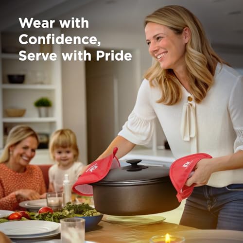 Kitchen Mama Silicone Pot Holders, Red | Heat Resistant, Non-Slip Surface, Dual Pocket Design, Soft Cotton Lining - color: Red