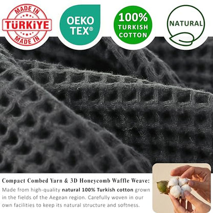 PÜSKÜL 2-Piece Natural 100% Turkish Cotton Waffle Bath Towels Extra-Large | Dark Gray, 32x63" Bath Sheet Towel, Light Soft Absorbent Quick-Dry Lint-Free Premium Honeycomb Weave Oeko-Tex Made in Turkiye - color: Dark Gray