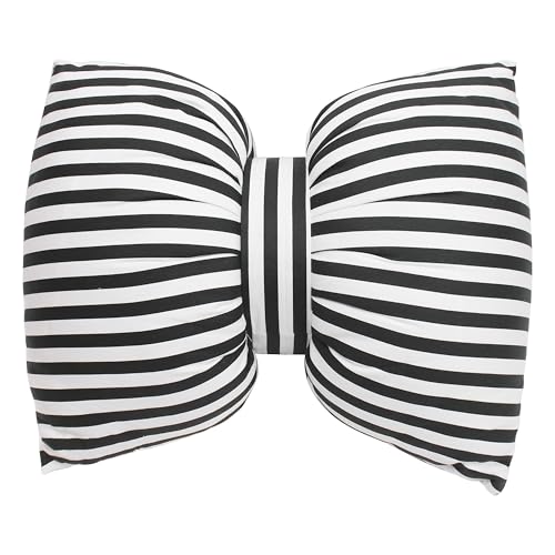 Bow Shaped Pillow, Decorative Sofa Throw Pillows, 17.7" x 13.8", Striped Black and White Reversible Pillow Cushions for Couch Bed Sofa Office Car Decor Neck Waist, Hand Made Cotton, Detachable to Wash