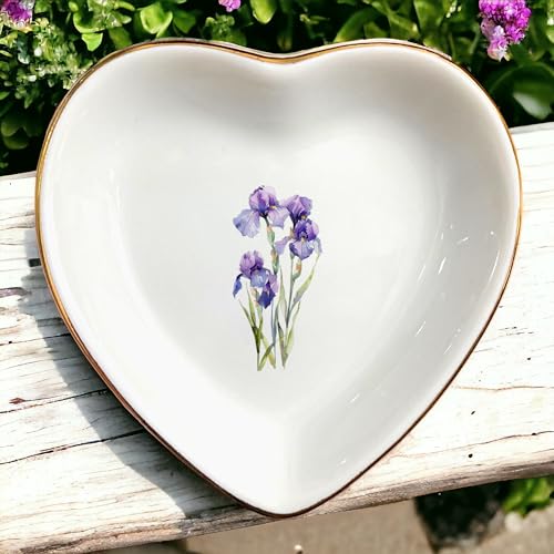 February Iris Flower Ring Dish-Purple Floral Jewelry Dish for Hippie,Nature-February Birthflower for Mom Aunt Grandma Sister Friend-Iris Jewelry Box Gift - style: 2 - February (Iris)