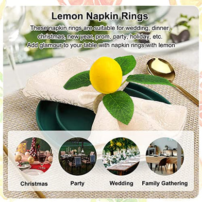 Lemon Napkin Rings Set of 6, Faux Lemon Summer Farmhouse Napkin Ring Holder for Dining Table Decor Banquet Wedding Birthday Thanksgiving Christmas Easter Holiday Table Decorations - size: 6-Pack