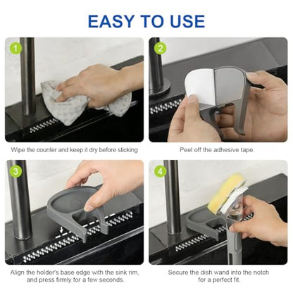 LANMU Dish Wand Holder Compatible with Scrub Daddy Dishwand, Auto-Draining Dish Brush Holder for Kitchen Sink, Strong Adhesive Organizer, Keep Counter Clean & Dry