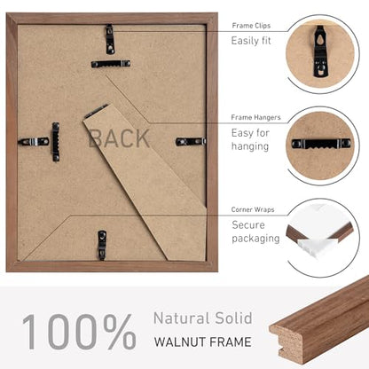 8x10 Picture Frame Set of 4 Natural Solid Walnut Photo Frames with 5x7 Removable Mat Wall Hanging Large Handcrafted Frame with HD Plexiglass Wall and Tabletop Display Large Poster Frame - color: Walnut, size: 8X10,4P