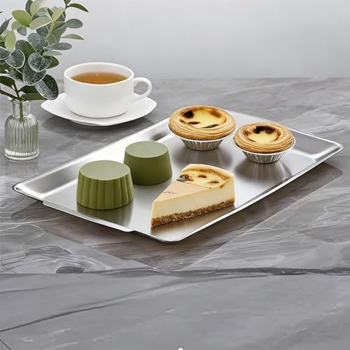 15.8" x 9.5" Large Serving Platters, Stainless Steel Heavy-Duty Large Serving Trays, Silver Rectangular Plates for Food, Fruit, Party, Wedding, Christmas, Chip and Scratch Resistant - color: Plata-40x24 Cm