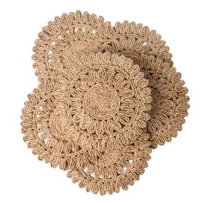 15" Set of 6 Round Corn Husk Placemats | Boho Woven Rattan Table Mats | Farmhouse Wicker Spring Plate Chargers Like Water Hyacinth, Seagrass for Wedding, Party, Christmas, Events - size: Set of 6 (Dia 15)