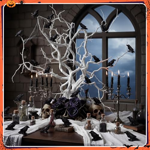 RoundFunny 50pcs Miniature Crows Resin Mini Halloween Figurine Gothic Decor | Small Black Raven, Halloween Bird Figures to Hide, Black Crows for Haunted House Witch Party Favors Horrible Micro Landscape - style: Halloween Crows