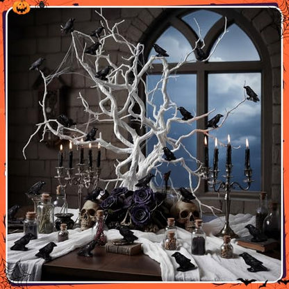 RoundFunny 50pcs Miniature Crows Resin Mini Halloween Figurine Gothic Decor | Small Black Raven, Halloween Bird Figures to Hide, Black Crows for Haunted House Witch Party Favors Horrible Micro Landscape - style: Halloween Crows