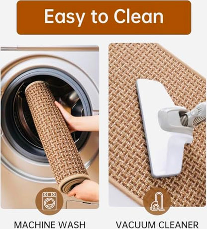 eqivei Kitchen Rugs and Mats Non Skid Washable Set of 2 PCS, Absorbent Runner Rugs for Kitchen, Farmhouse Weave Floor Mats in Front of Sink, 17.3"x 47"+17.3"x 29" (Brown) - color: Brown