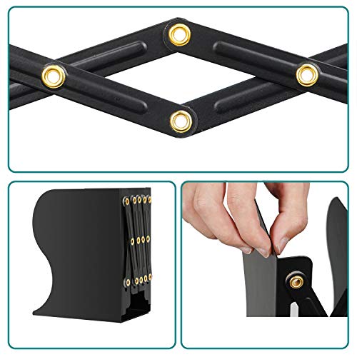 Hossejoy Adjustable Bookends, Heavy Duty Metal Book Ends, Expandable Bookcase Book Holder Stand Shelf Rack for Student Office Book File Organizer Storage, Extends up to 19 inches (Black)