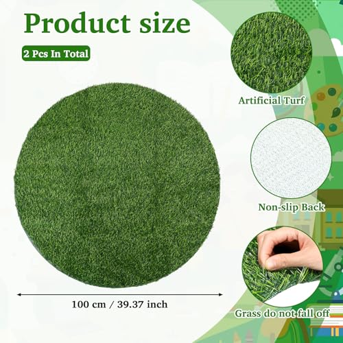 2 Pack Artificial Grass Mats for Class Back to School Round Classroom Rug | 39 Inch Floor Cushions, First Day of School Educational Mat, Non Slip Back to School Learning Playing Areas