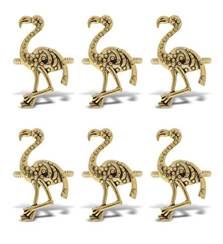 Gold Napkin Rings Set of 6, Table Setting Centerpiece Decor Napkins Ring Holders, Napkin Ring Packs for Family Holiday Dinner, Fancy Banquet & Wedding Decorations for Reception- Flamingo - style: Gold - Flamingo