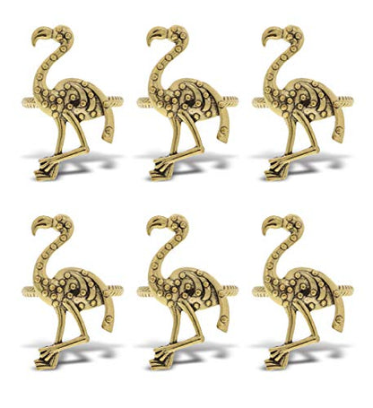 Gold Napkin Rings Set of 6, Table Setting Centerpiece Decor Napkins Ring Holders, Napkin Ring Packs for Family Holiday Dinner, Fancy Banquet & Wedding Decorations for Reception- Flamingo - style: Gold - Flamingo