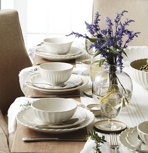 Lenox French Perle Scallop White Dinner Plate Set for 4 | Dishwasher safe, microwave safe | 11 inch diameter | elegant scalloped design, gift for women, decor - style: Dinner Plates, Set of 4 Perle