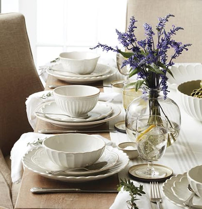 Lenox French Perle Scallop White Dinner Plate Set for 4 | Dishwasher safe, microwave safe | 11 inch diameter | elegant scalloped design, gift for women, decor - style: Dinner Plates, Set of 4 Perle